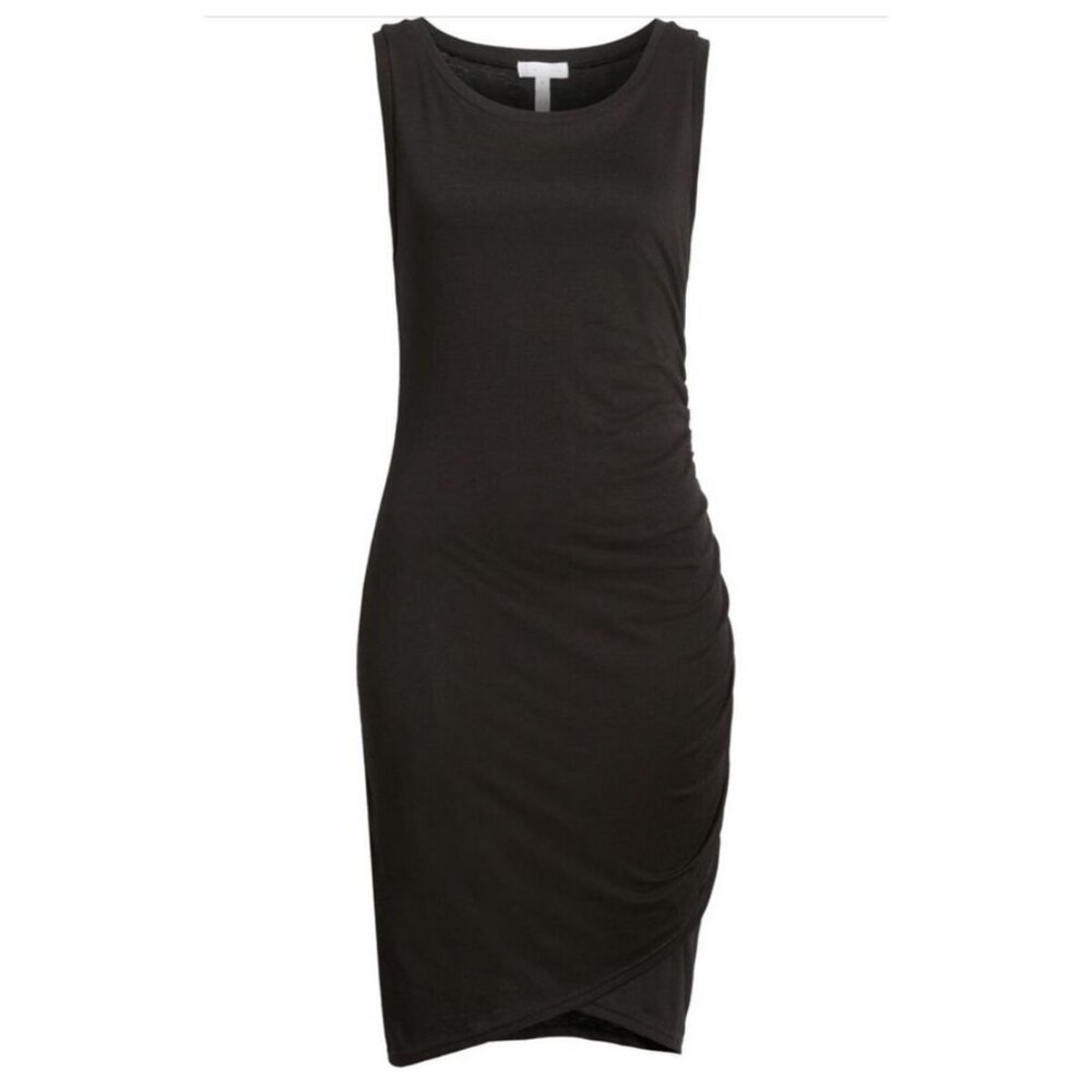 Leith Ruched Bodycon Tank Dress Black Sleeveless Tulip Hem XS Little Black Dress - Picture 14 of 16